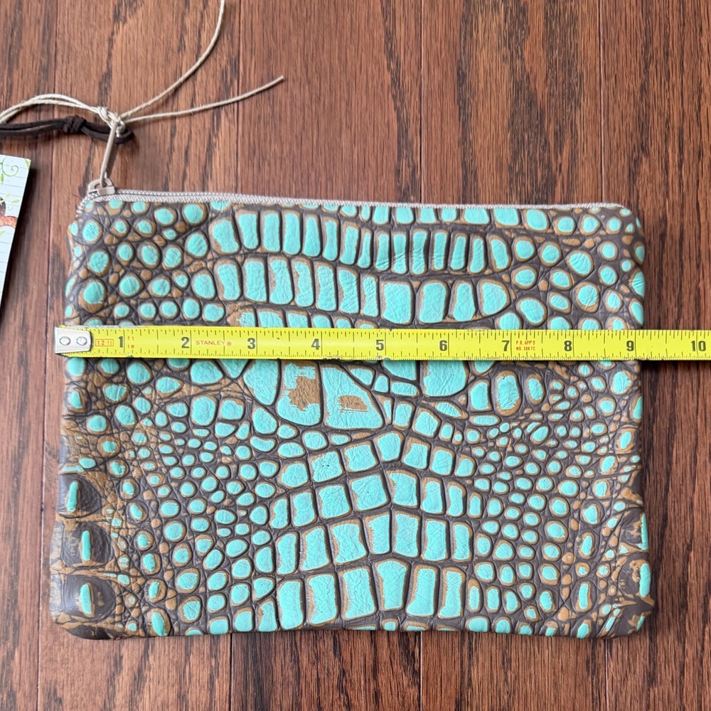 Keep It Gypsy Turquoise and Brown Croc-Embossed Zip Clutch Bag NWT - Picture 5 of 6